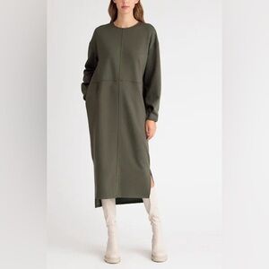 Nordstrom Elegant Olive Green Minimaliat Midi Knit Dress M